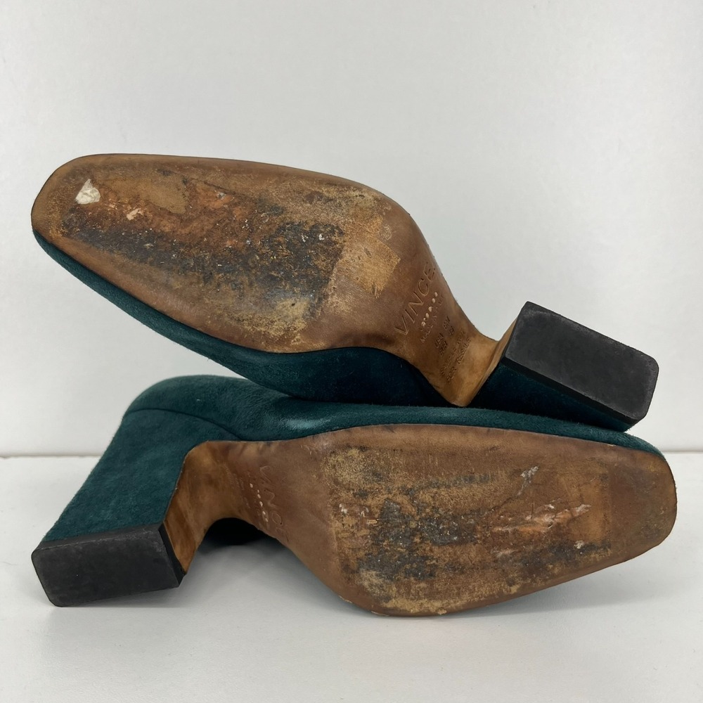 Vince Teal Green Suede Block Heel Pumps - Picture 7 of 9